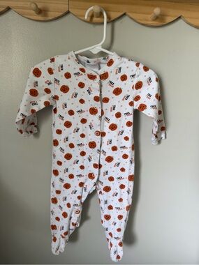 9M White Pumpkin Halloween Footed Snap Cotton Sleeper One-Piece